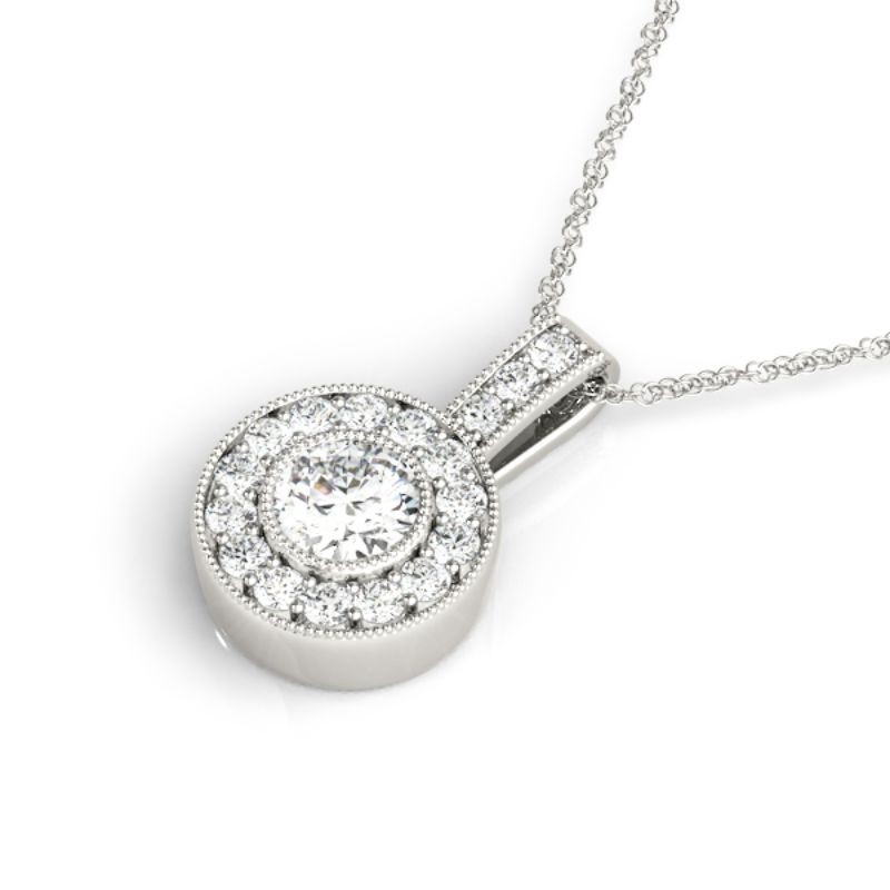 1/5ct Real Center Diamond Set In A 14k Gold Halo Diamond Pendant With 18 White Gold Chain Total Weight 1/3ct