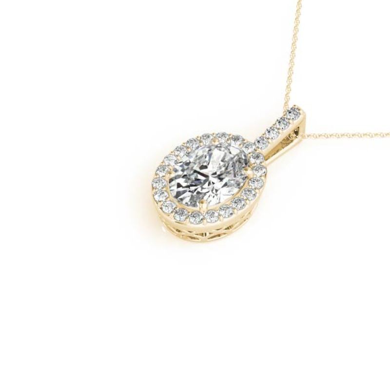 3/4ct Real Center Diamond Set In 14k Gold Halo Diamond Pendant With 18 Yellow Gold Chain Total Weight 0.88ct