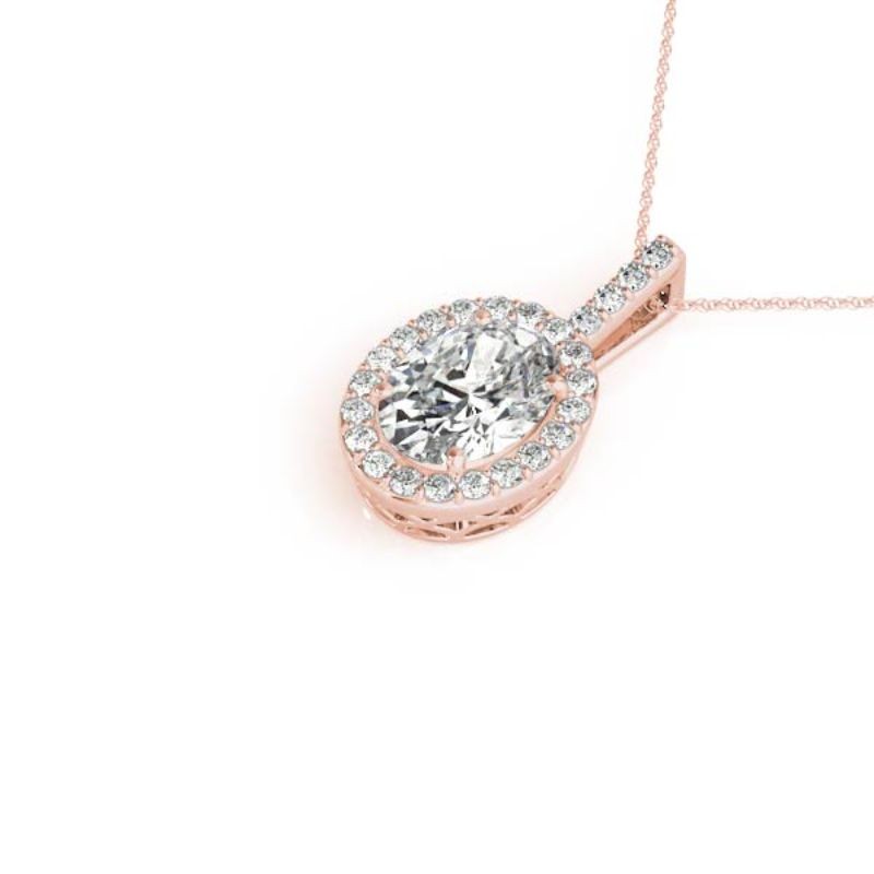 1/2ct Real Center Diamond Set In 14k Gold Dual Halo Diamond Pendant With 18 Rose Gold Chain Total Weight 2/3ct