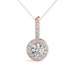 1/8ct Center Round Real Diamond Set In A 14k Gold Halo Diamond Pendant With 18 Rose Gold Chain Total Weight 1/4ct