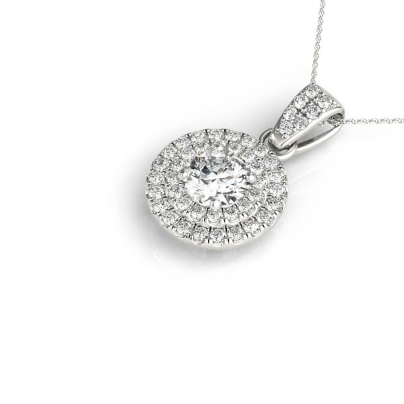 3/4ct Real Center Diamond Set In 14k Gold Dual Halo Diamond Pendant With 18 White Gold Chain Total Weight 1.10ct
