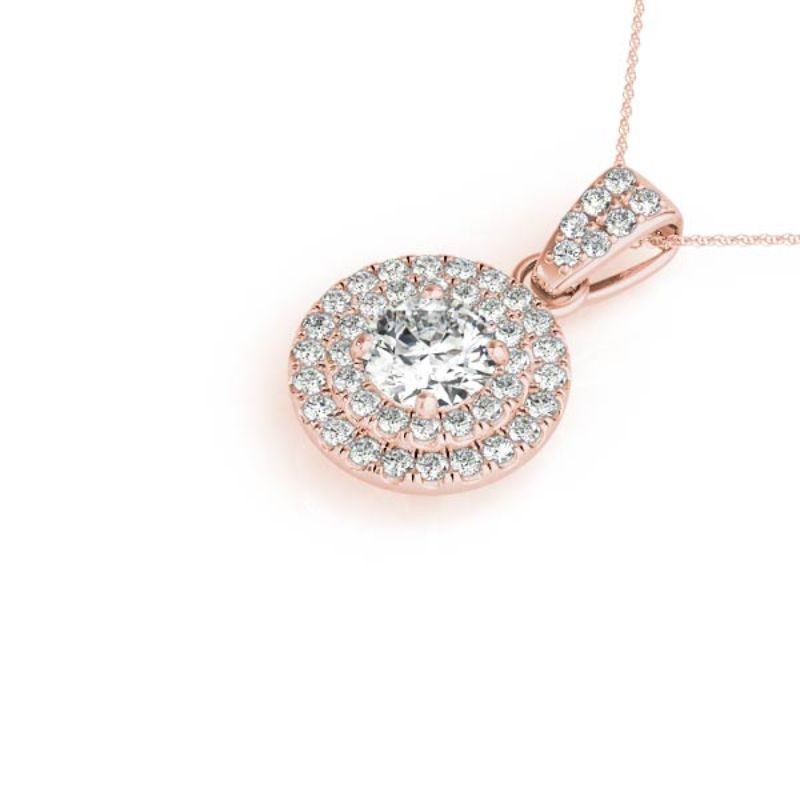 1/4ct Real Center Diamond Set In 14k Gold Dual Halo Diamond Pendant With 18 Rose Gold Chain Total Weight 1/2ct