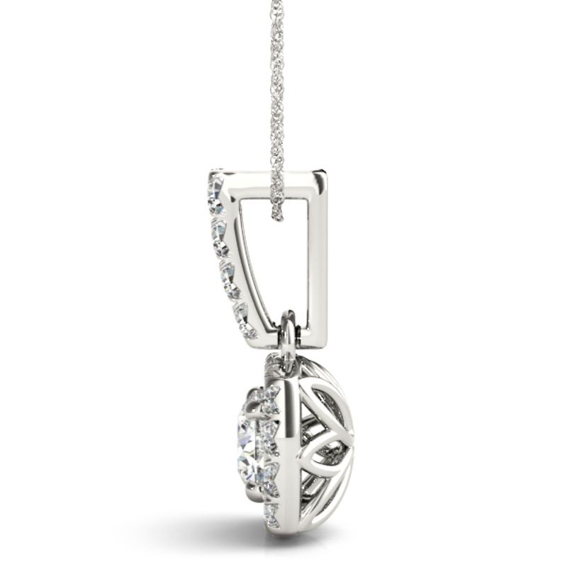 1/2ct Real Center Diamond Set In A 14k Gold Halo Diamond Pendant With 18 White Gold Chain Total Weight 0.63ct