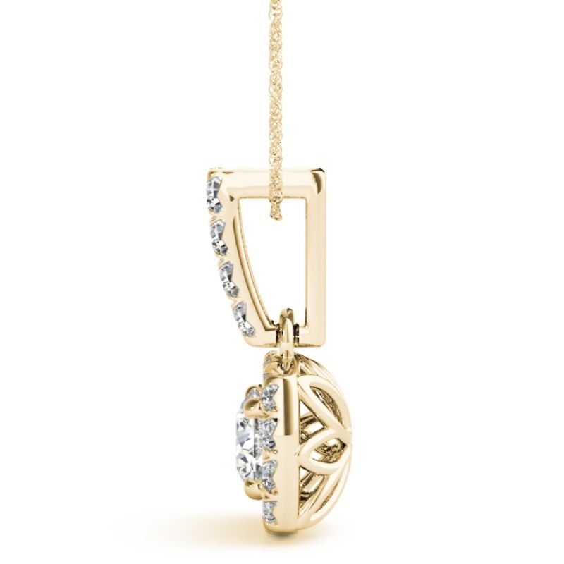 1/4ct Real Center Diamond Set In A 14k Gold Halo Diamond Pendant With 18 Yellow Gold Chain Total Weight 19/50ct