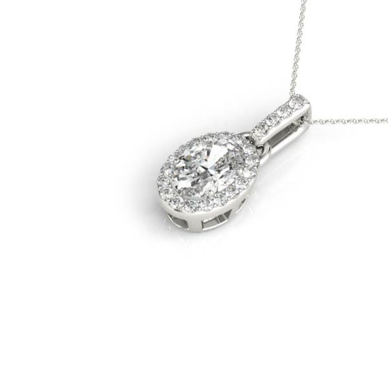 1/2ct Real Center Diamond Set In 14k Gold Halo Diamond Pendant With 18 White Gold Chain Total Weight 2/3ct