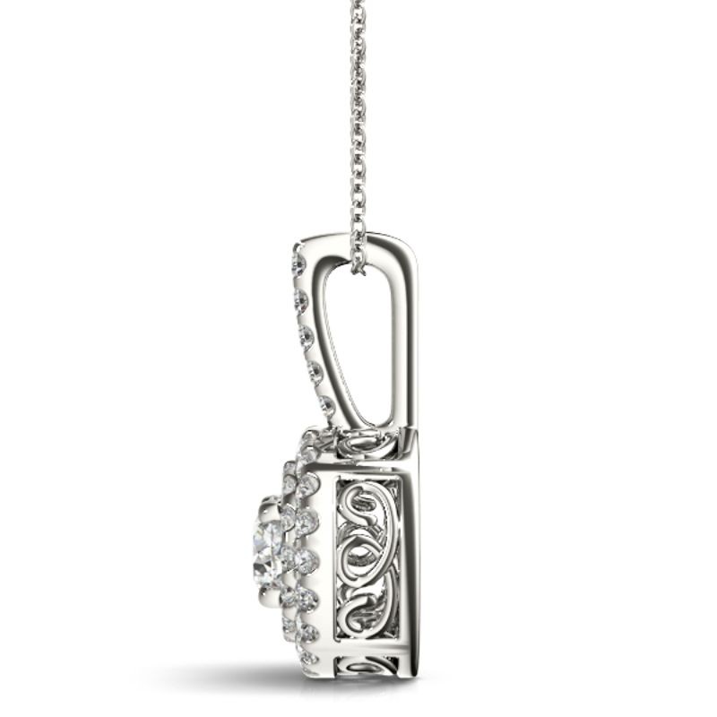 3/4ct Real Center Diamond Set In 14k Gold Dual Halo Diamond Pendant With 18 White Gold Chain Total Weight 1.00ct