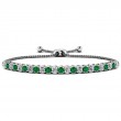 1.00ct Real Diamond & Emerald Bolero Adjustable Bracelet In 14k White Gold