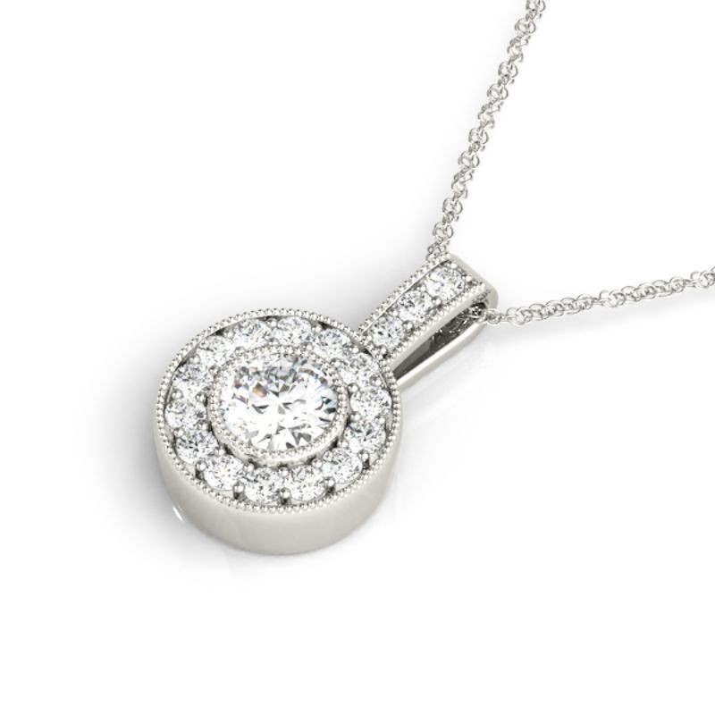1/2ct Real Center Diamond Set In A 14k Gold Halo Diamond Pendant With 18 White Gold Chain Total Weight 1ct