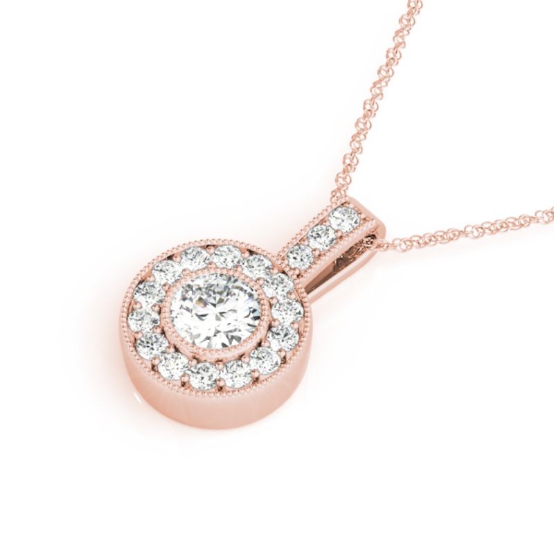1/2ct Real Center Diamond Set In A 14k Gold Halo Diamond Pendant With 18 Rose Gold Chain Total Weight 1ct