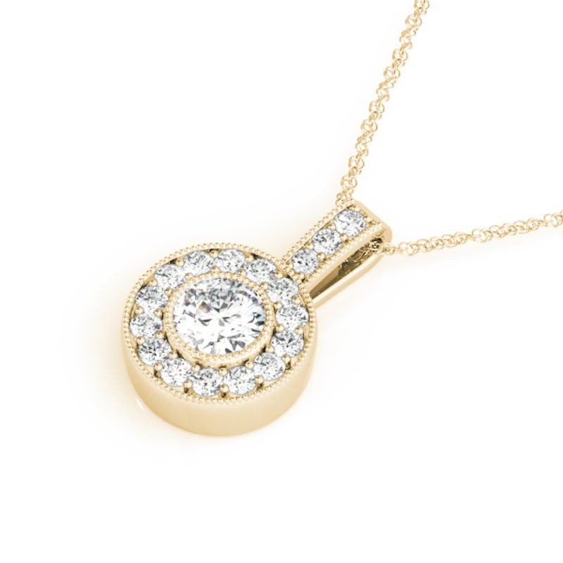 1/2ct Real Center Diamond Set In A 14k Gold Halo Diamond Pendant With 18 Yellow Gold Chain Total Weight 1ct