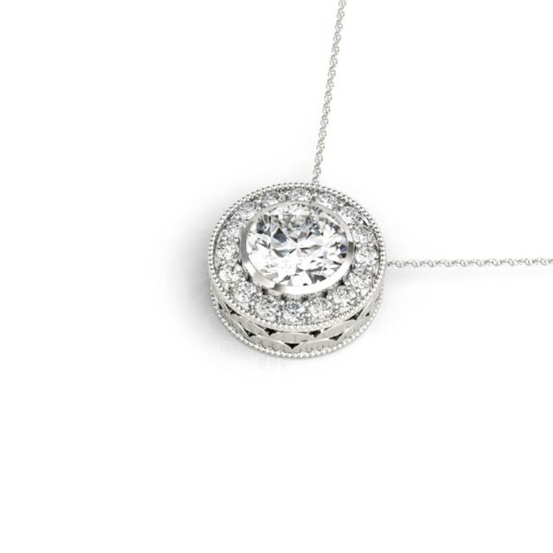 3/4ct Real Center Diamond Set In A 14k Gold Halo Diamond Pendant With 18 White Gold Chain Total Weight 0.88ct
