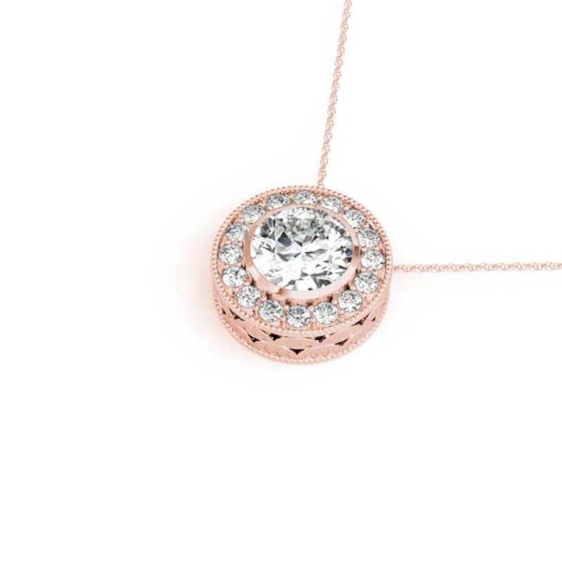 1/2ct Real Center Diamond Set In A 14k Gold Halo Diamond Pendant With 18 Rose Gold Chain Total Weight 0.63ct