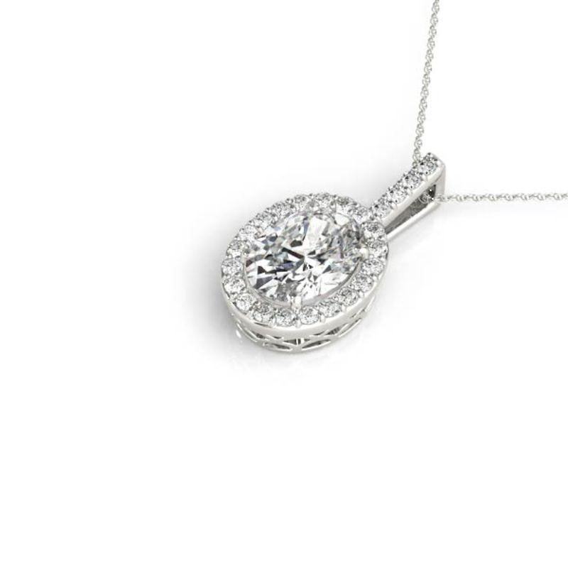 1.25ct Real Center Diamond Set In 14k Gold Halo Diamond Pendant With 18 White Gold Chain Total Weight 1.50ct