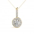 1/2ct Center Round Real Diamond Set In A 14k Gold Halo Diamond Pendant With 18 Yellow Gold Chain Total Weight 3/4ct
