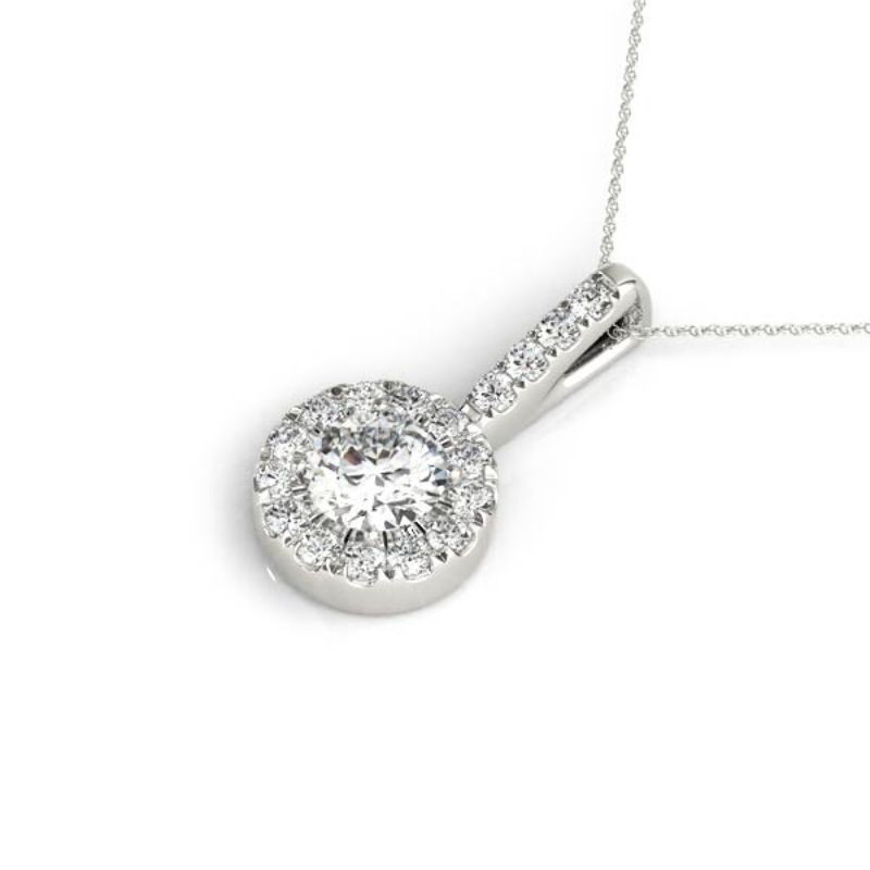 1.50ct Center Round Real Diamond Set In A 14k Gold Halo Diamond Pendant With 18 White Gold Chain Total Weight 2.00ct