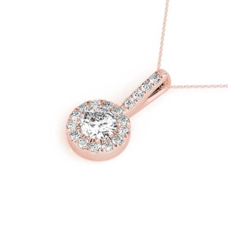 1.10ct Center Round Real Diamond Set In A 14k Gold Halo Diamond Pendant With 18 Rose Gold Chain Total Weight 1.50ct