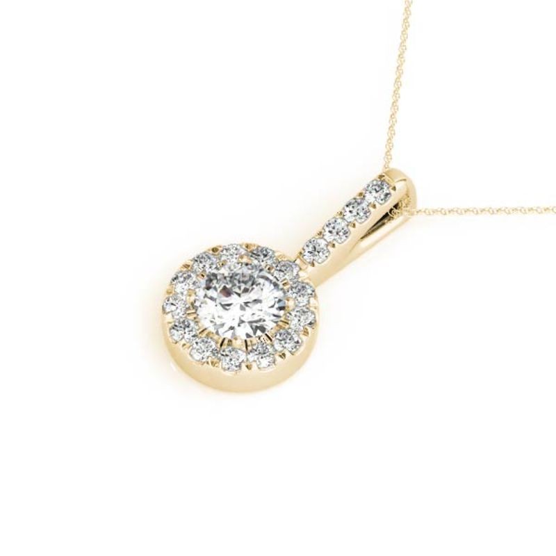 1/2ct Center Round Real Diamond Set In A 14k Gold Halo Diamond Pendant With 18 Yellow Gold Chain Total Weight 3/4ct