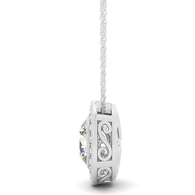 1.00ct Real Center Diamond Set In 14k Gold Doughnut Halo Diamond Pendant With 18 White Gold Chain Total Weight 1.20ct