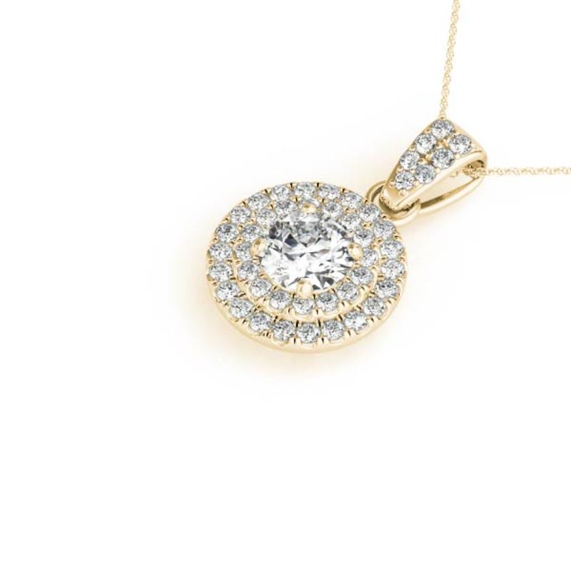 1/4ct Real Center Diamond Set In 14k Gold Dual Halo Diamond Pendant With 18 Yellow Gold Chain Total Weight 1/2ct