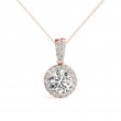 1.50ct Center Real Diamond Set In A 14k Rose Gold Halo Diamond Pendant With 18Gold Chain Total Weight 1.75ct