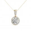 1.50ct Center Real Diamond Set In A 14k Yellow Gold Halo Diamond Pendant With 18Gold Chain Total Weight 1.75ct