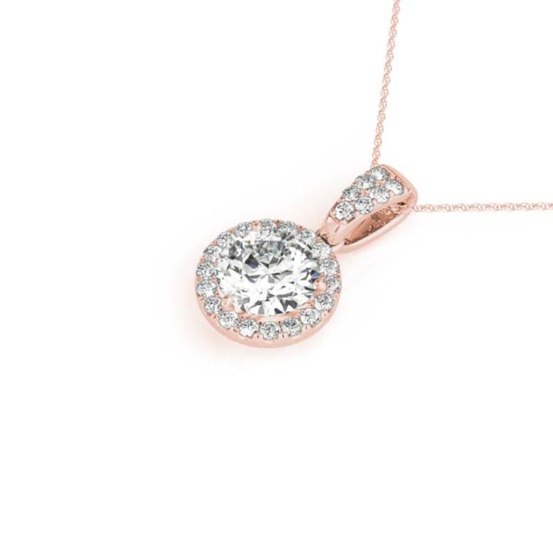 3/4ct Center Real Diamond Set In A 14k Rose Gold Halo Diamond Pendant With 18Gold Chain Total Weight 1.00ct