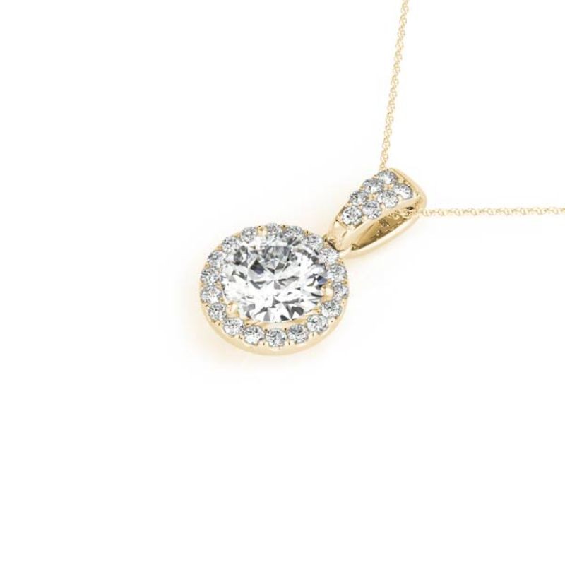 1.00ct Real Diamond Set In A 14k Yellow Gold Halo Diamond Pendant With 18Gold Chain Total Weight 1.20ct