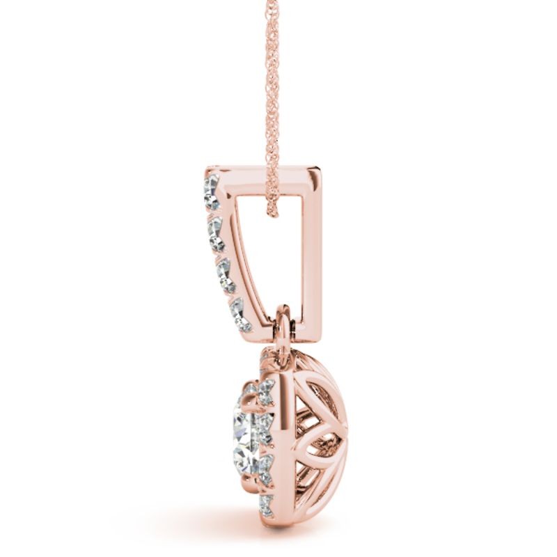 1/2ct Real Center Diamond Set In A 14k Gold Halo Diamond Pendant With 18 Rose Gold Chain Total Weight 0.63ct