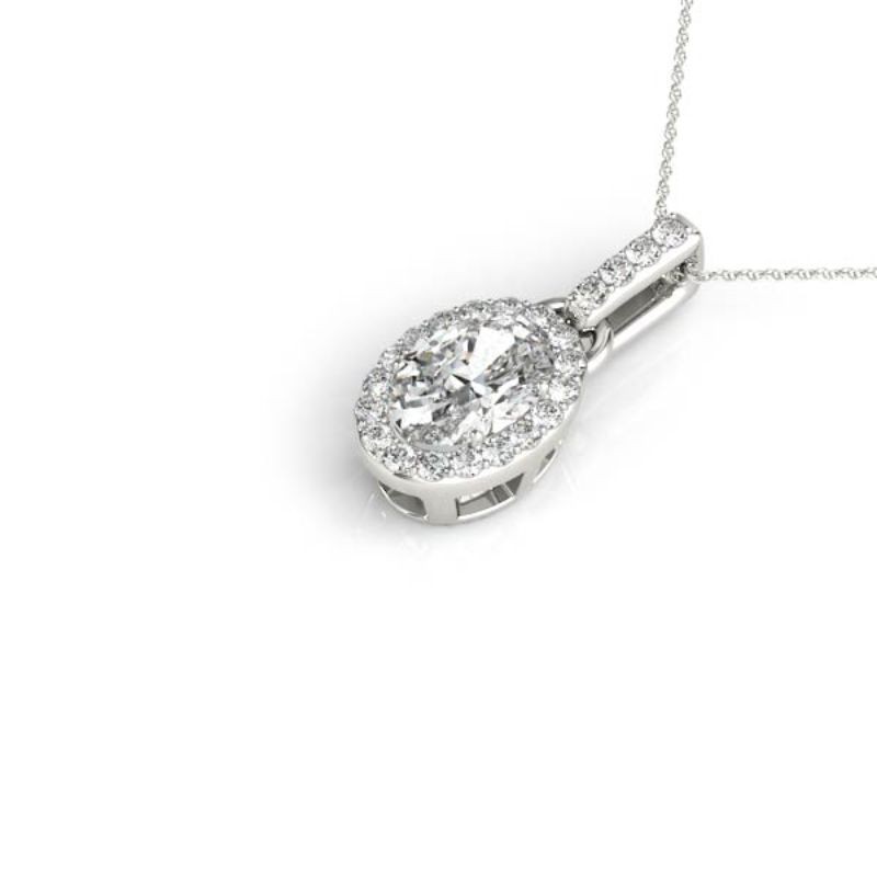1.00ct Real Center Diamond Set In 14k Gold Halo Diamond Pendant With 18 White Gold Chain Total Weight 1.20ct