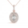 1/2ct Real Center Diamond Set In 14k Rose Gold Dual Halo Diamond Pendant With 18 Rose Gold Chain Total Weight 3/4ct
