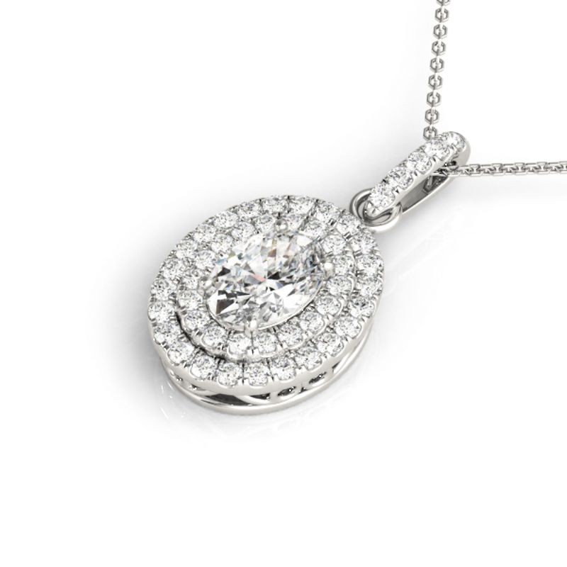 1/2ct Real Center Diamond Set In 14k Rose Gold Dual Halo Diamond Pendant With 18 White Gold Chain Total Weight 3/4ct