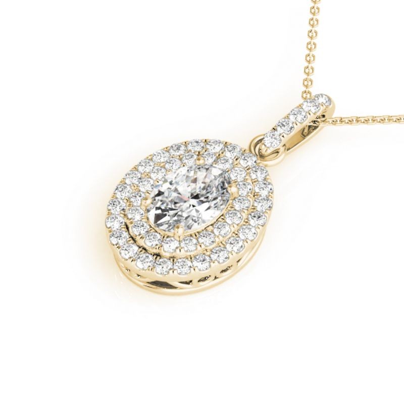 1.00ct Real Center Diamond Set In 14k Rose Gold Dual Halo Diamond Pendant With 18 Yellow Gold Chain Total Weight 1.33ct