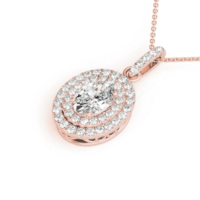 1.00ct Real Center Diamond Set In 14k Rose Gold Dual Halo Diamond Pendant With 18 Rose Gold Chain Total Weight 1.33ct