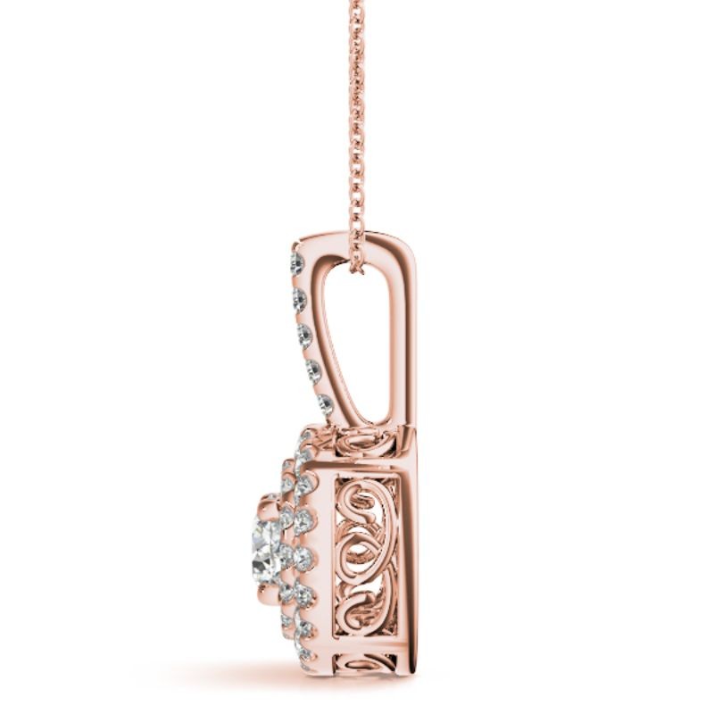 1/2ct Real Center Diamond Set In 14k Gold Dual Halo Diamond Pendant With 18 Rose Gold Chain Total Weight 3/4ct