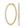 0.75ct 38 Mm Hoop Earrings Set With Brilliant Real Diamonds In 14k Yellow Gold