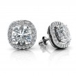 1.00ct Glamorous Cushion Cut Real Diamond Set In A 14k White Gold Halo Mounting With Eversafe Screwbacks