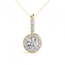 3/4ct Center Round Real Diamond Set In A 14k Gold Halo Diamond Pendant With 18" Yellow Gold Chain Total Weight 1ct