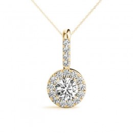 1.50ct Center Round Real Diamond Set In A 14k Gold Halo Diamond Pendant With 18" Yellow Gold Chain Total Weight 2.00ct