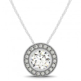 1.00ct Real Center Diamond Set In 14k Gold Doughnut Halo Diamond Pendant With 18" White Gold Chain Total Weight 1.20ct