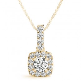 1/4ct Real Center Diamond Set In A 14k Gold Halo Diamond Pendant With 18" Yellow Gold Chain Total Weight 19/50ct