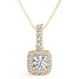 1.00ct Real Center Diamond Set In A 14k Gold Halo Diamond Pendant With 18" Yellow Gold Chain Total Weight 1.50ct