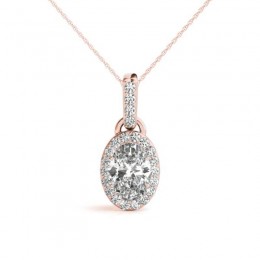 1/4ct Real Center Diamond Set In 14k Gold Halo Diamond Pendant With 18" Rose Gold Chain Total Weight 1/3ct
