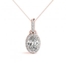 3/4ct Real Center Diamond Set In 14k Gold Halo Diamond Pendant With 18" Rose Gold Chain Total Weight 0.88ct
