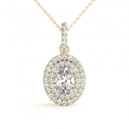 1/2ct Real Center Diamond Set In 14k Rose Gold Dual Halo Diamond Pendant With 18" Yellow Gold Chain Total Weight 3/4ct