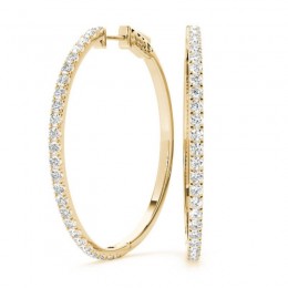 1.00ct 30 Mm Hoop Earrings Set With Brilliant Real Diamonds In 14k Yellow Gold