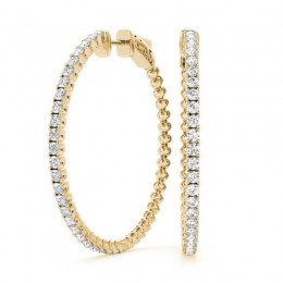 0.50ct 19 Mm Hoop Earrings Set With Brilliant Real Diamonds In 14k Yellow Gold