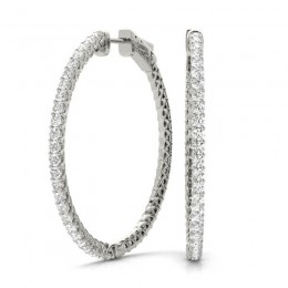 0.50ct 38 Mm Hoop Earrings Set With Brilliant Real Diamonds In 14k White Gold
