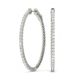 1.00ct 31 Mm Hoop Earrings Set With Brilliant Real Diamonds In 14k White Gold