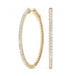 0.75ct 31 Mm Hoop Earrings Set With Brilliant Real Diamonds In 14k Yellow Gold