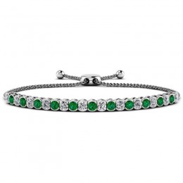 2.00ct Real Diamond & Emerald Bolero Adjustable Bracelet In 14k White Gold